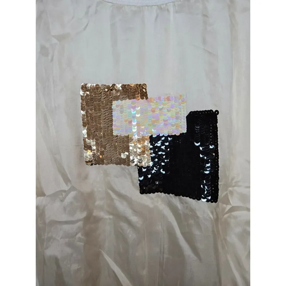 Timmy Woods Beverly Hills Collection 100% silk sequins sleeveless blouse Large.